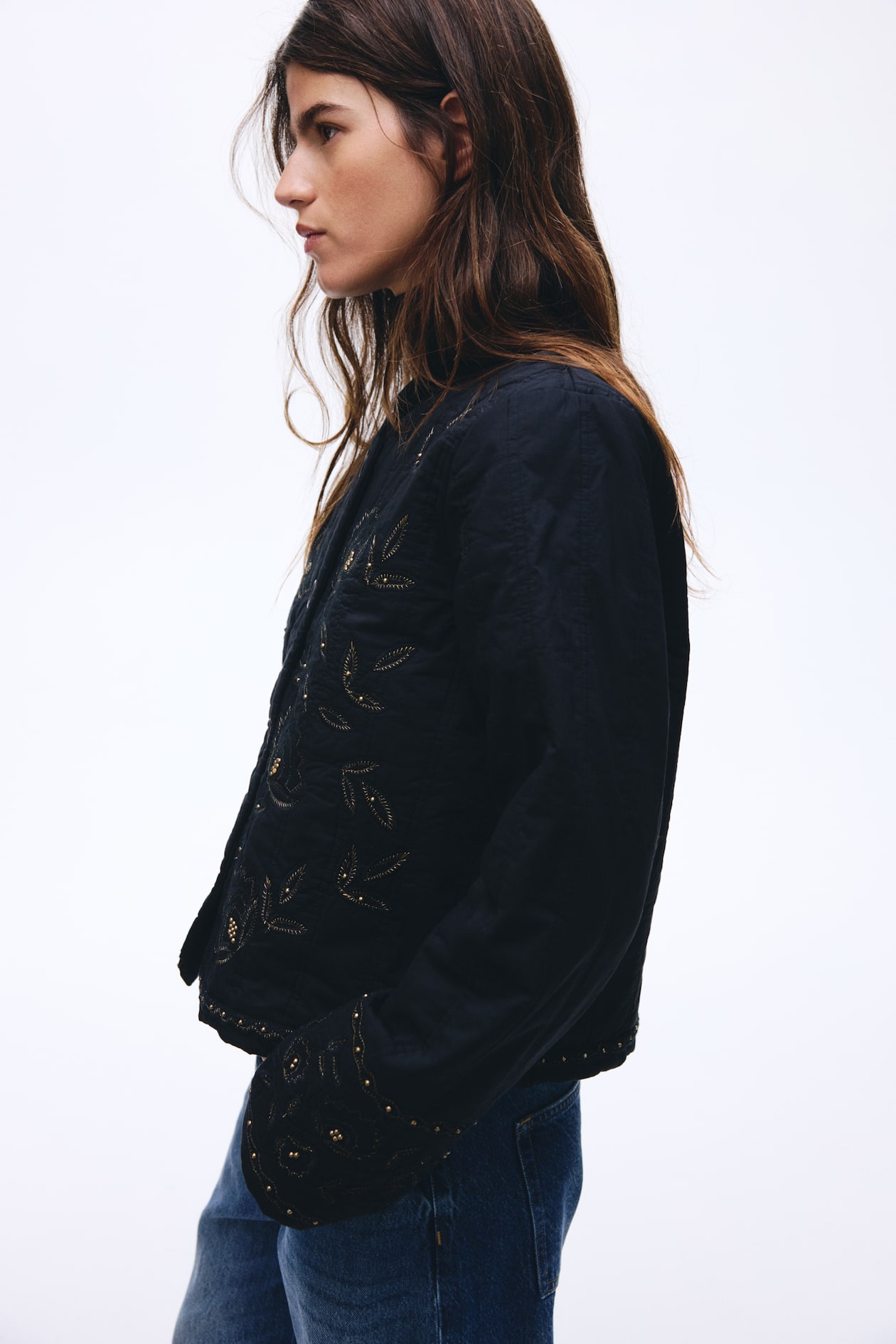 Quilted cotton jacket - Black/Floral - Ladies | H&M GB