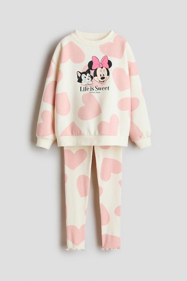 2-piece Top and Leggings Set - White/Minnie Mouse/Cream/Hello Kitty/Light blue/Disney princesses/Navy blue/Lilo & Stitch/Light blue/Cinnamoroll/Light pink/Frozen - 1
