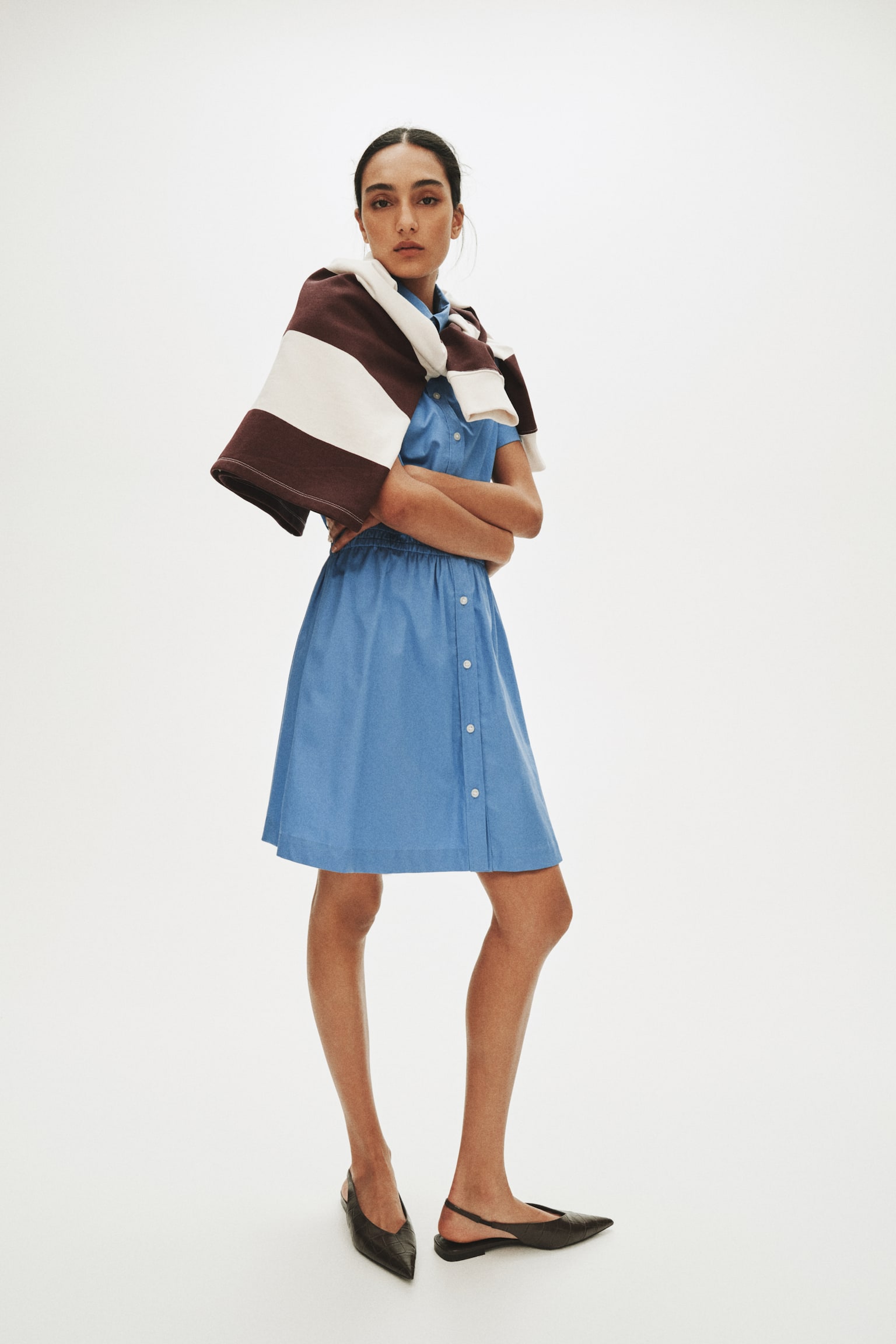 Short-Sleeved Shirt Dress - Blue - 7