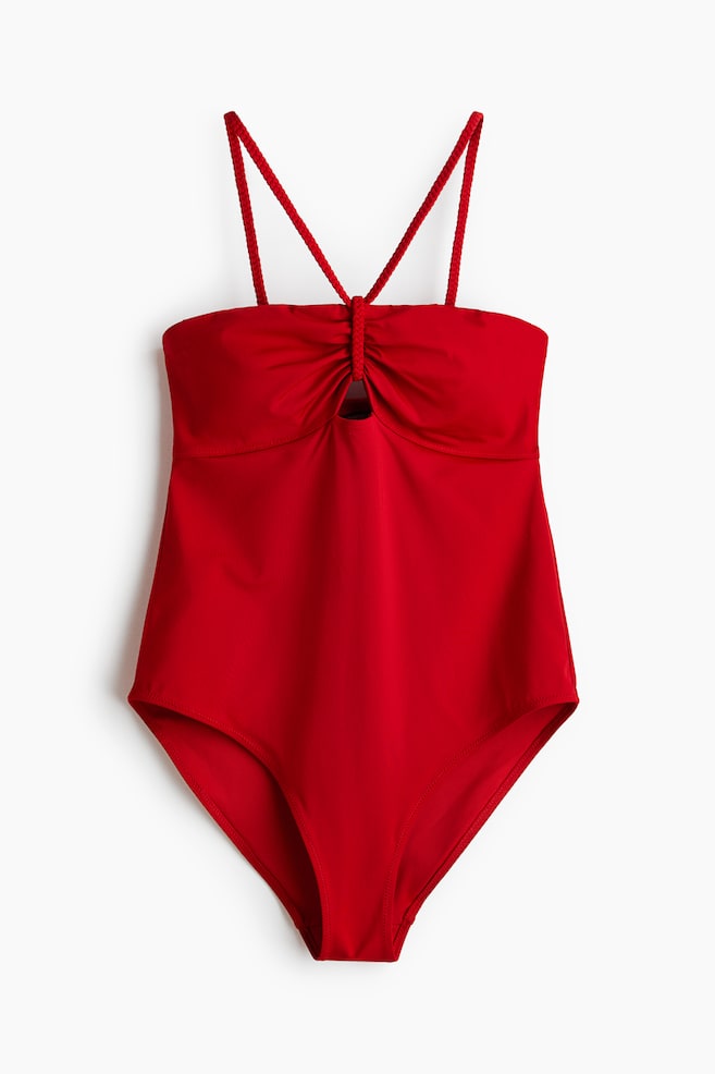 Padded-cup swimsuit - Red/Dark brown/Yellow - 1