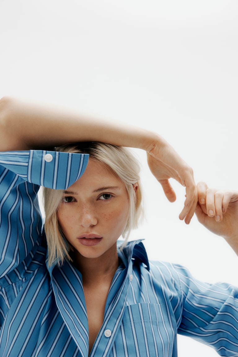 Oversized Baumwollbluse - Blau/Gestreift - Ladies | H&amp;M DE