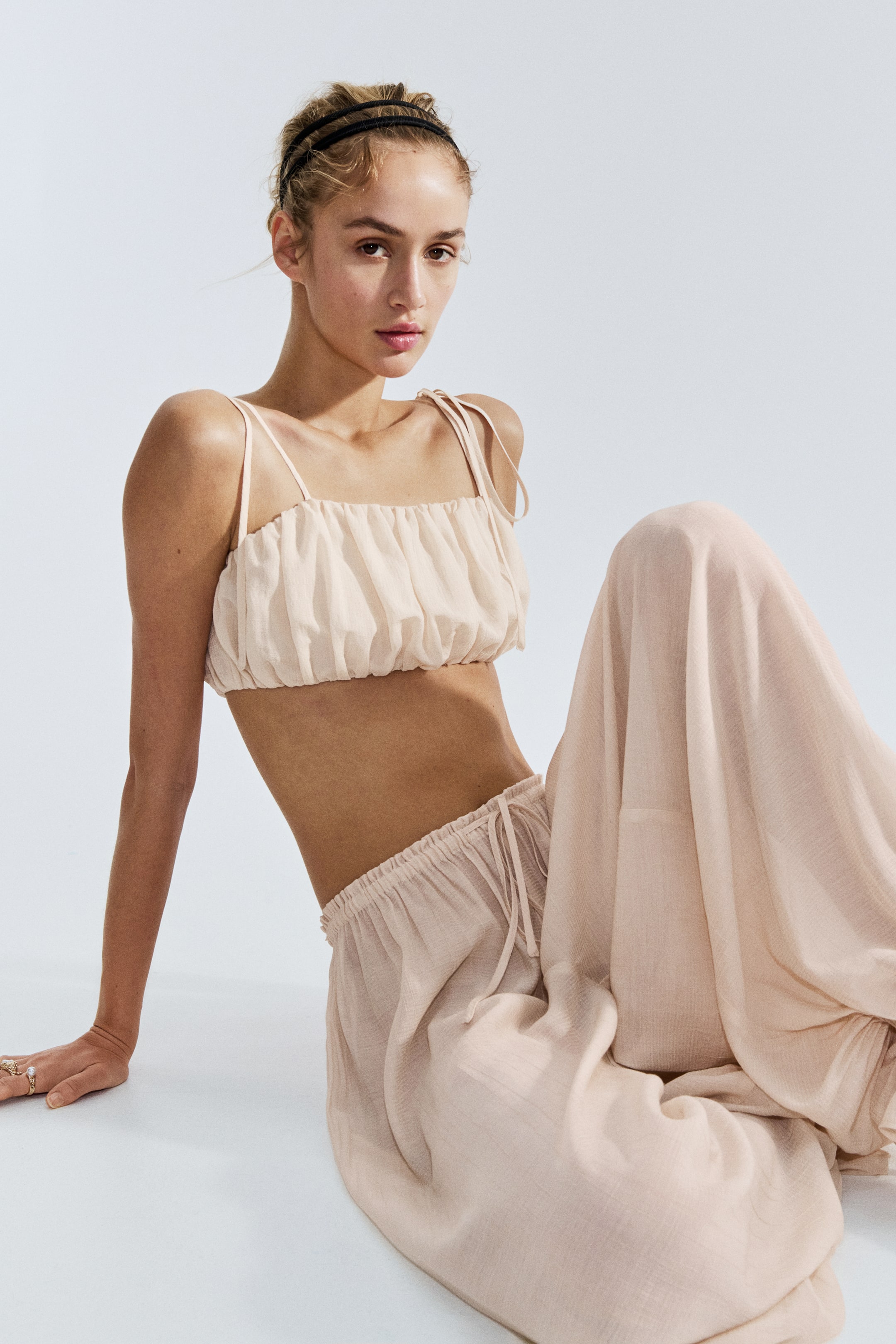 View larger image: Gathered crop top - Light beige - Ladies | H&M IN 1