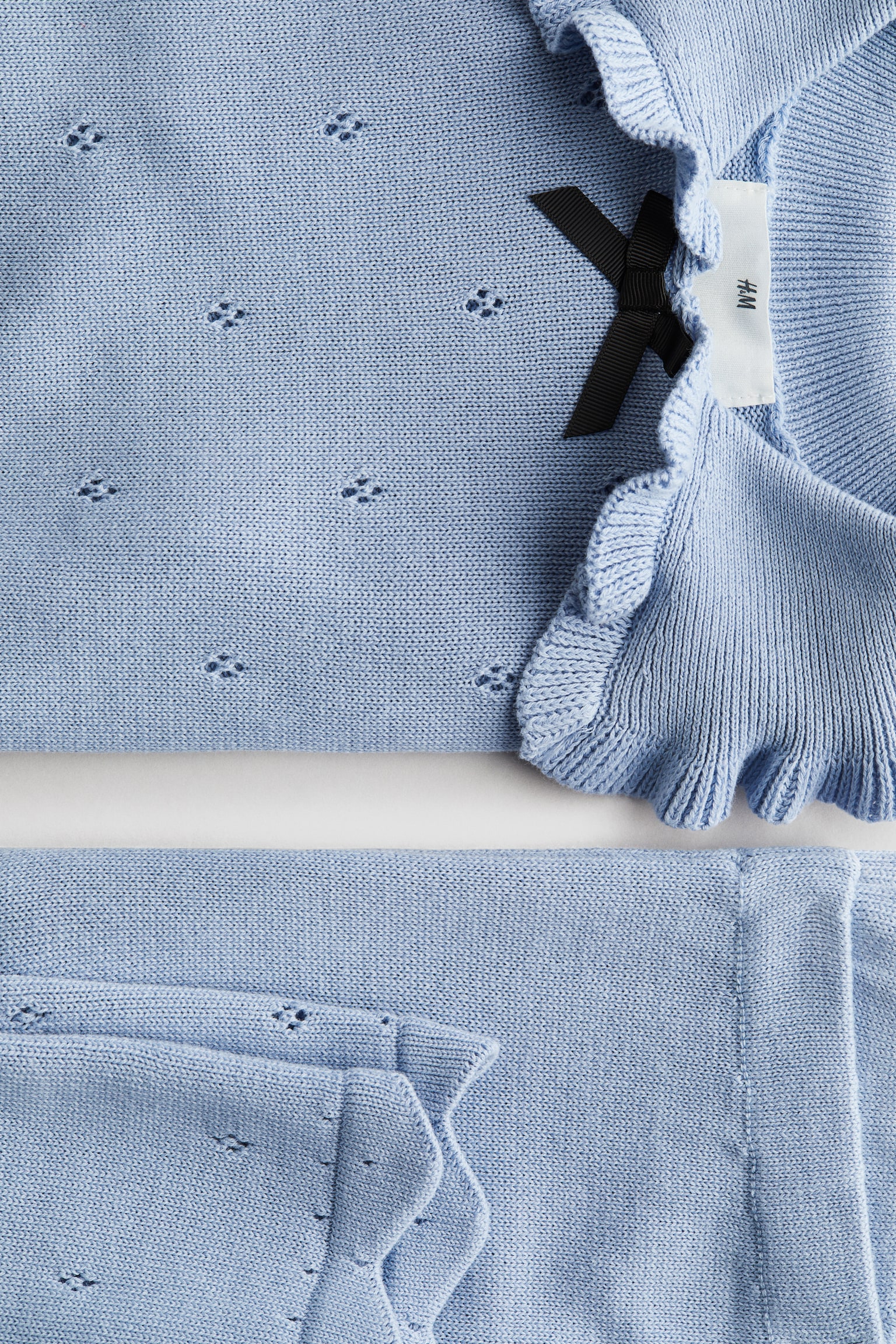 Kétrészes lyukmintás kötött szett - Hamvaskék/Krémszínű - 4