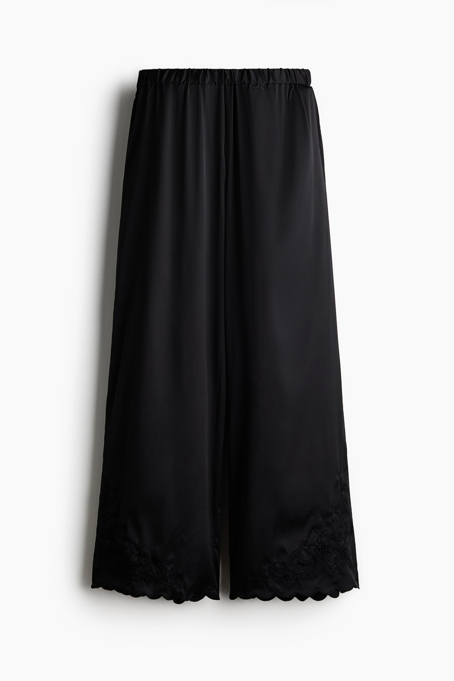 Женские брюки H&M Embroidered Satin, цвет: Чёрный — фото 1