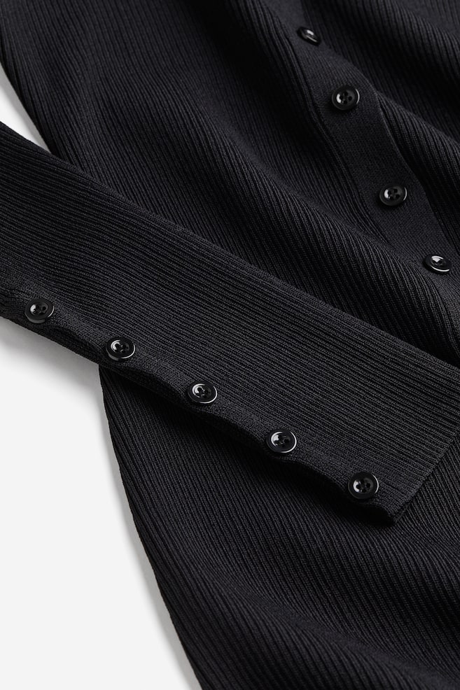 Rib-knit button-front dress - Black - 3