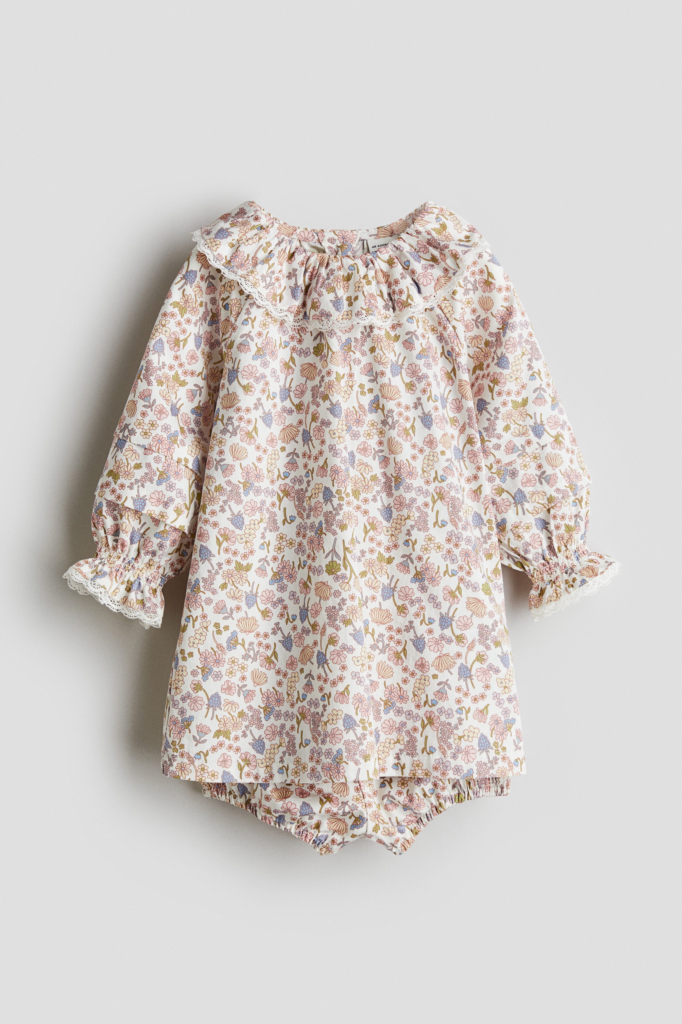 2-delt sæt i bomuld med blomstermønster - Støvet rosa/Blomstret/Mørkerød/Blomstret