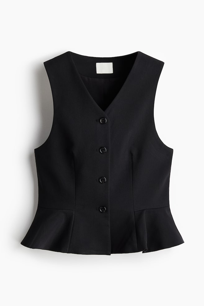 V-Neck Vest with Peplum - Black/Light beige/Cream - 1