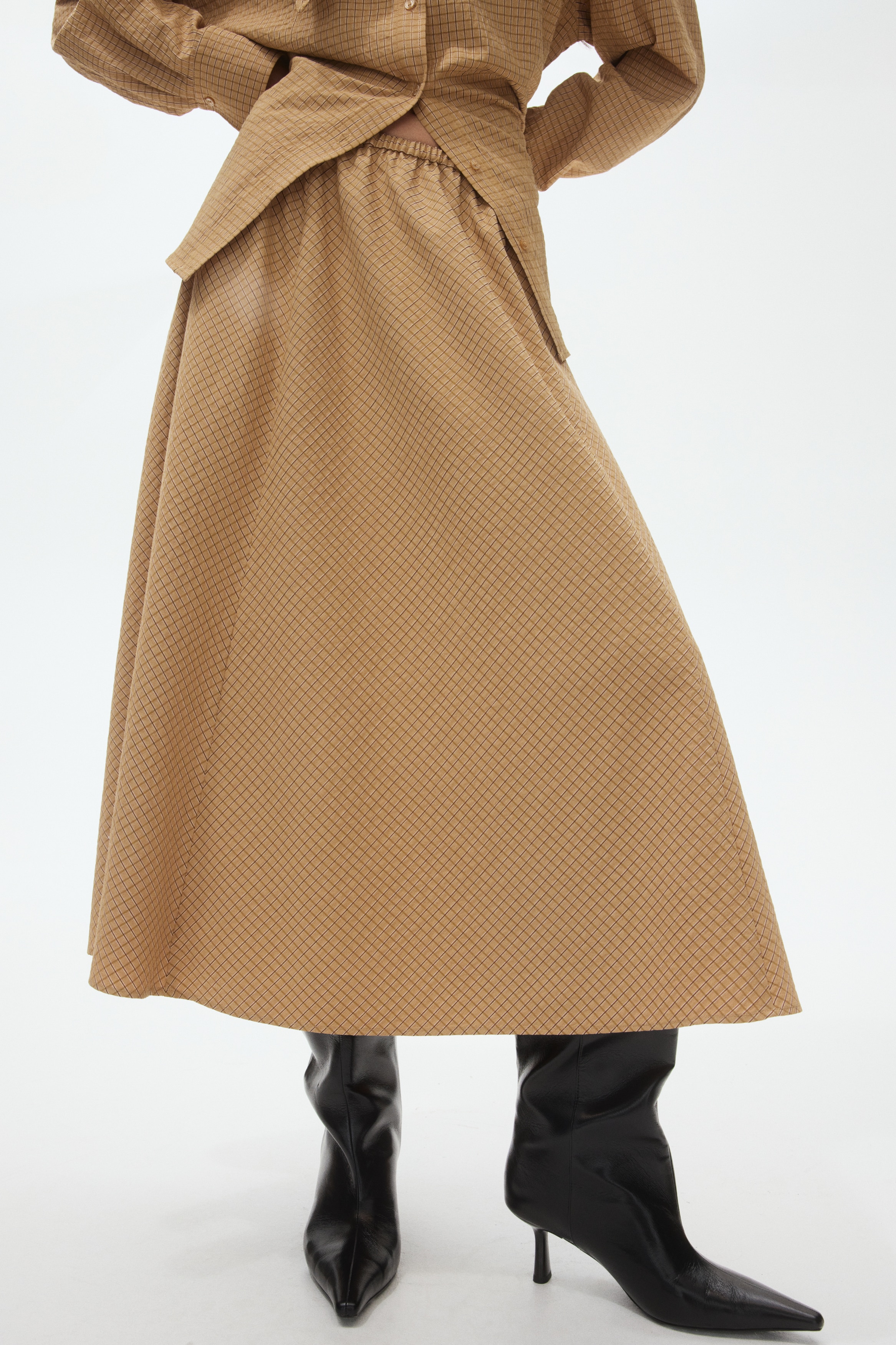 A-line Midi Skirt-Beige