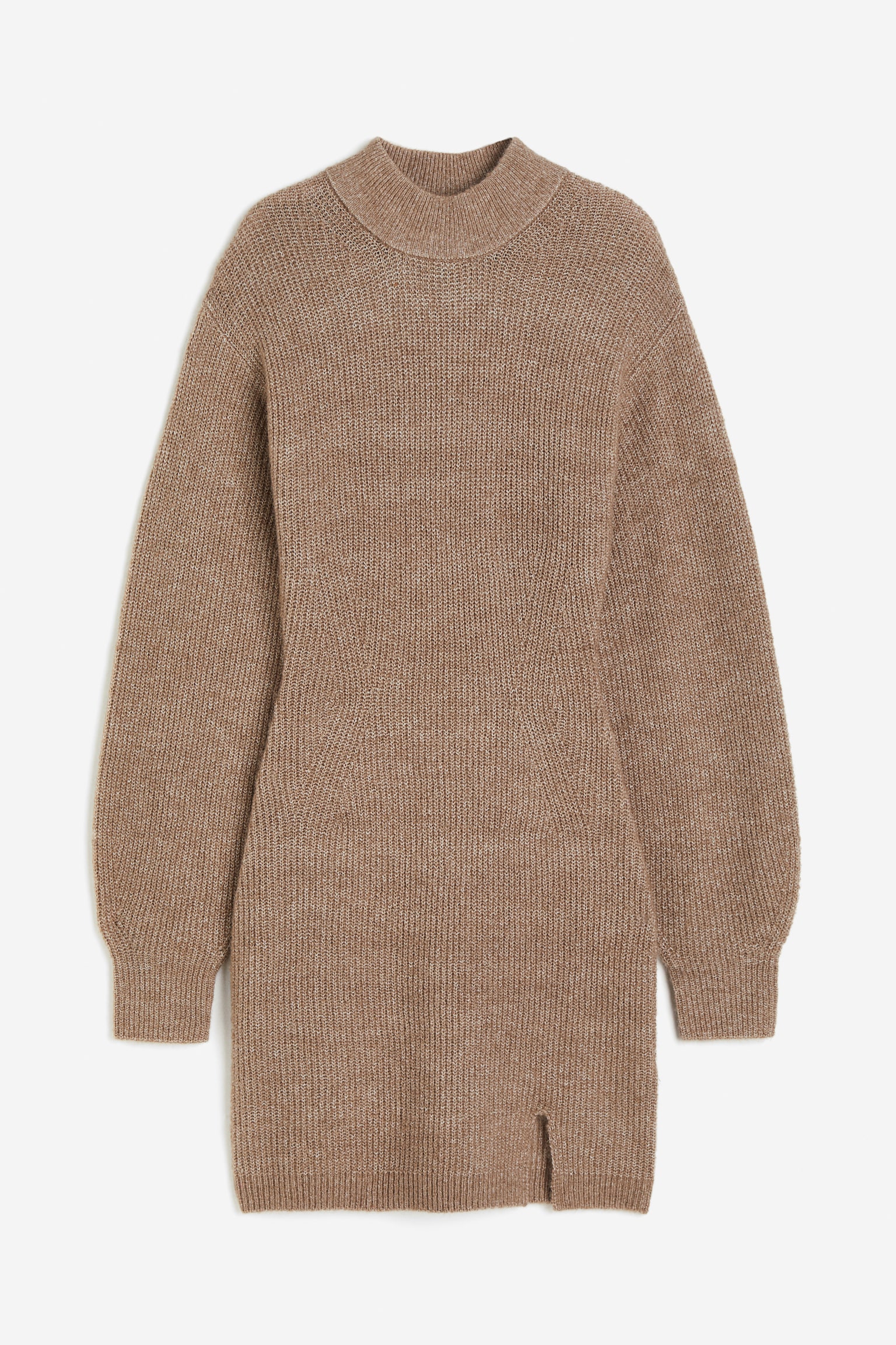 High Neck Knit Dress - Beige/White - 2