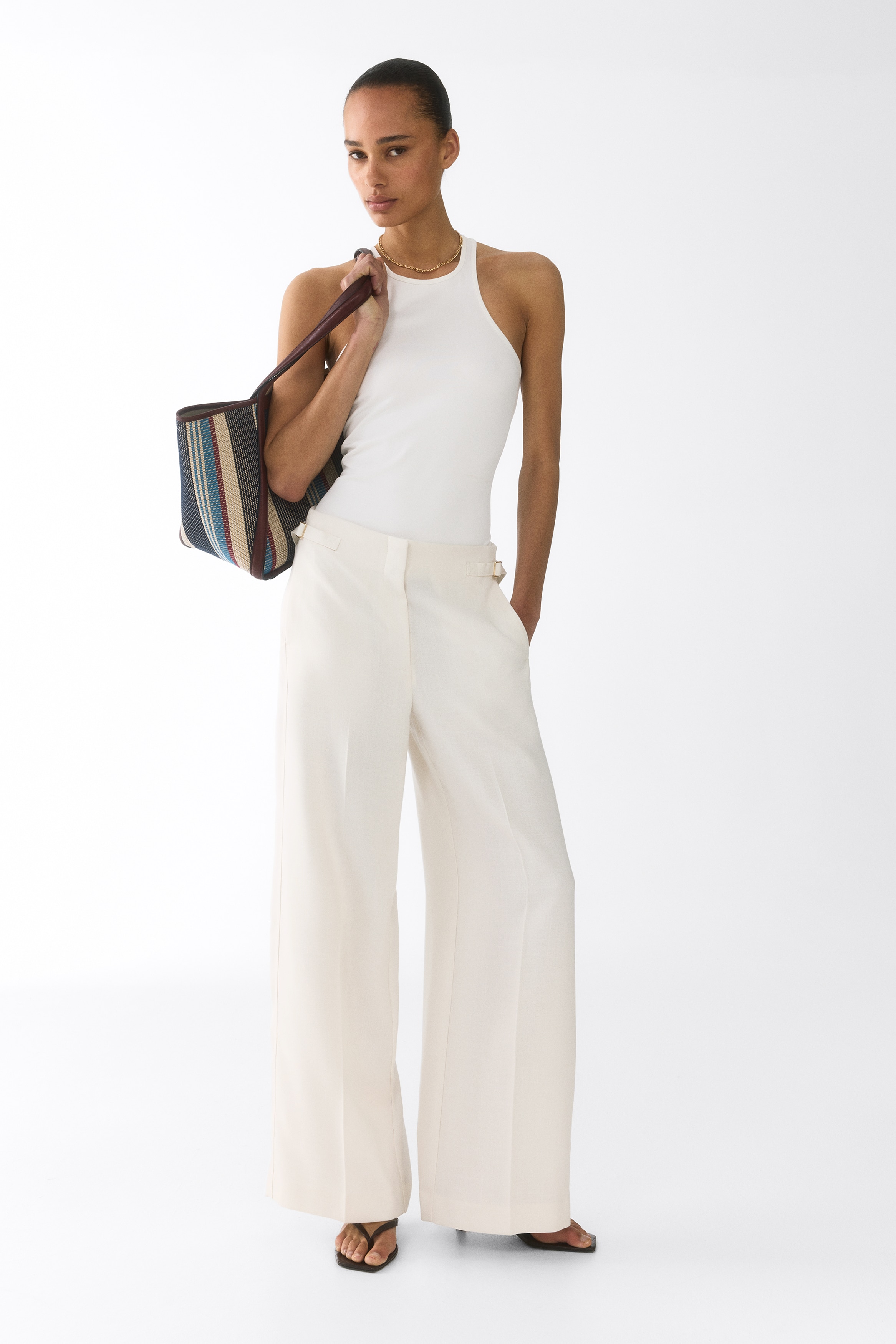 Elegante Hose mit weitem Bein-Cremefarben