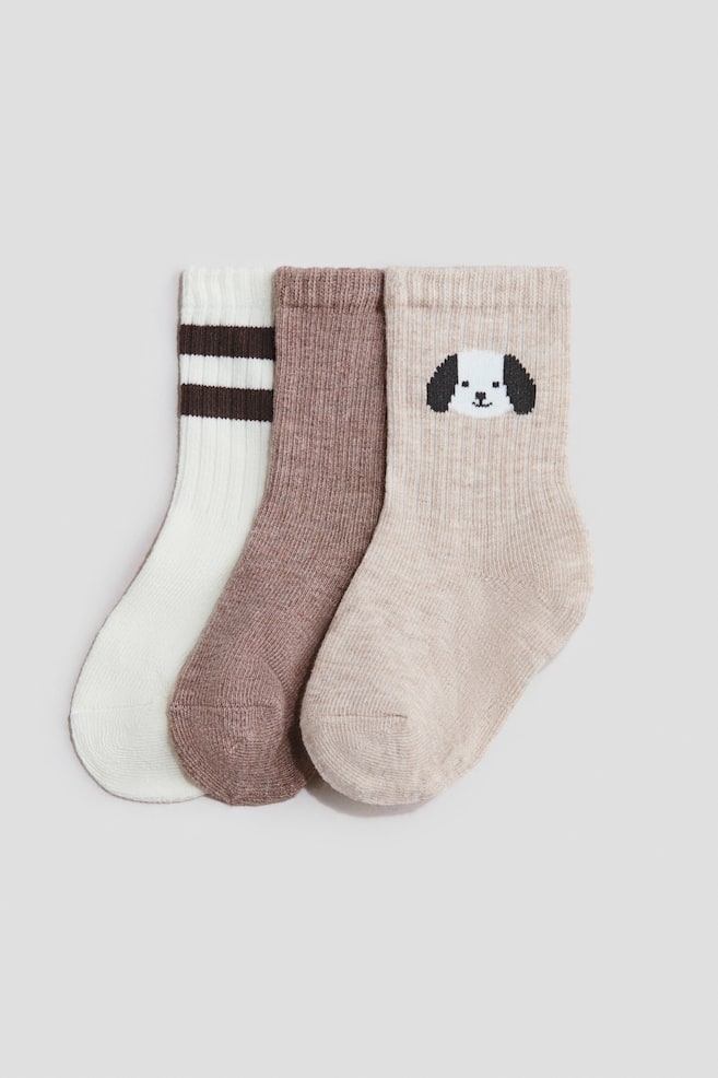 3-pack Socks - Beige/dog/White/Light gray/light beige/White/dark gray/Beige/teddy bear/Light pink/yellow/Light gray/bears/White/striped/Beige/animals - 1