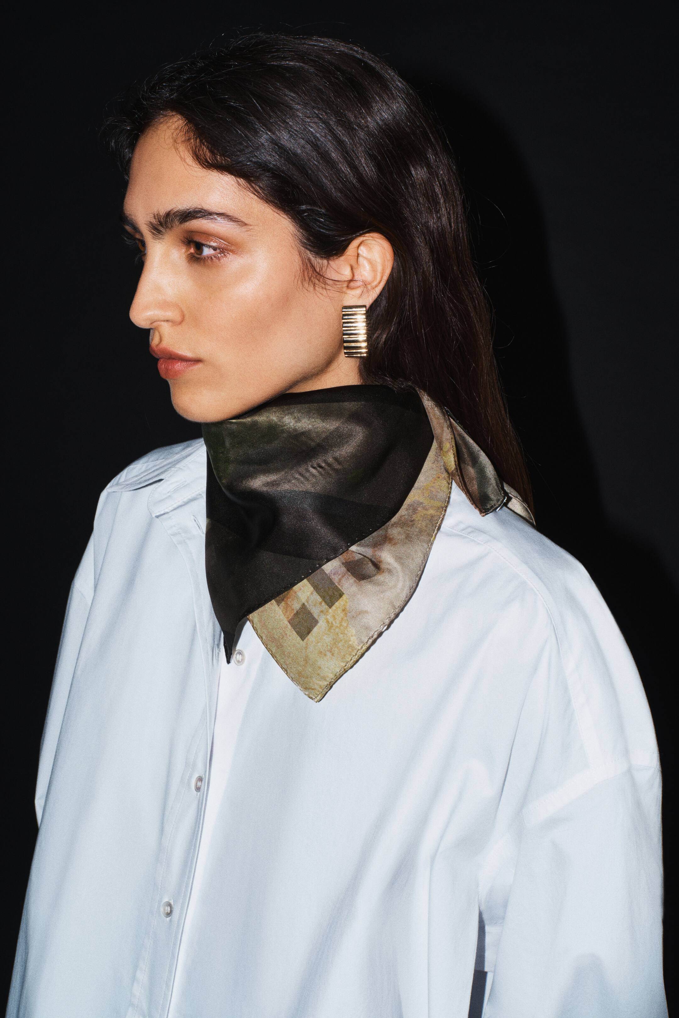 View larger image: Patterned silk scarf - Dark khaki green/Patterned - Ladies | H&M 1