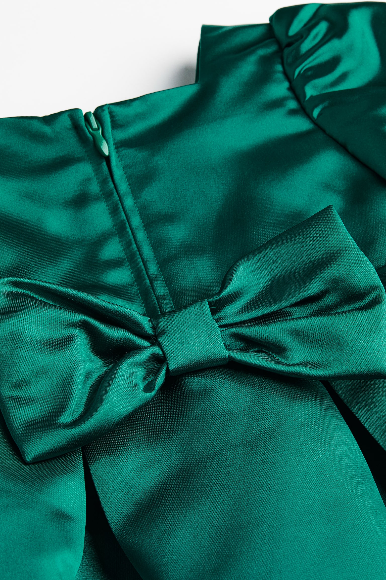 Balloon Sleeve Satin Dress - Dark green - 3