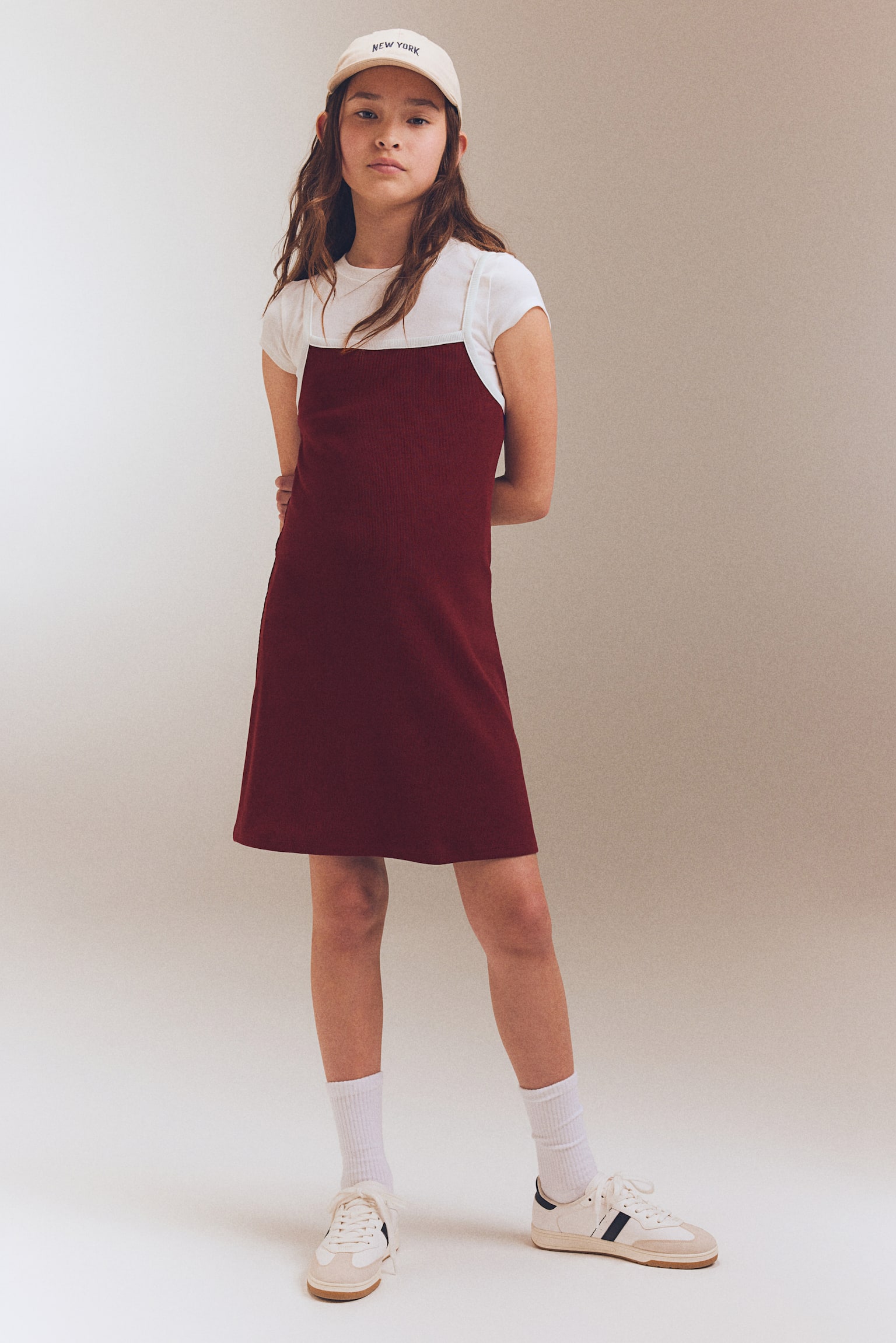 Cotton Jersey Strappy Dress - Dark red/Dark grey/White/Dot - 2