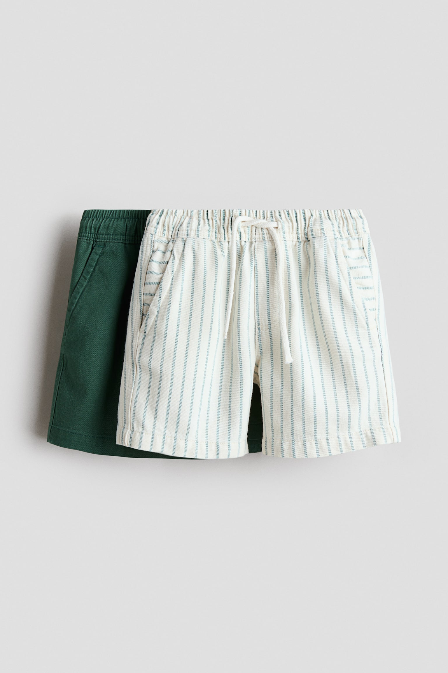 2-pack Shorts en sarga de algodón - Blanco/Franjas - 1