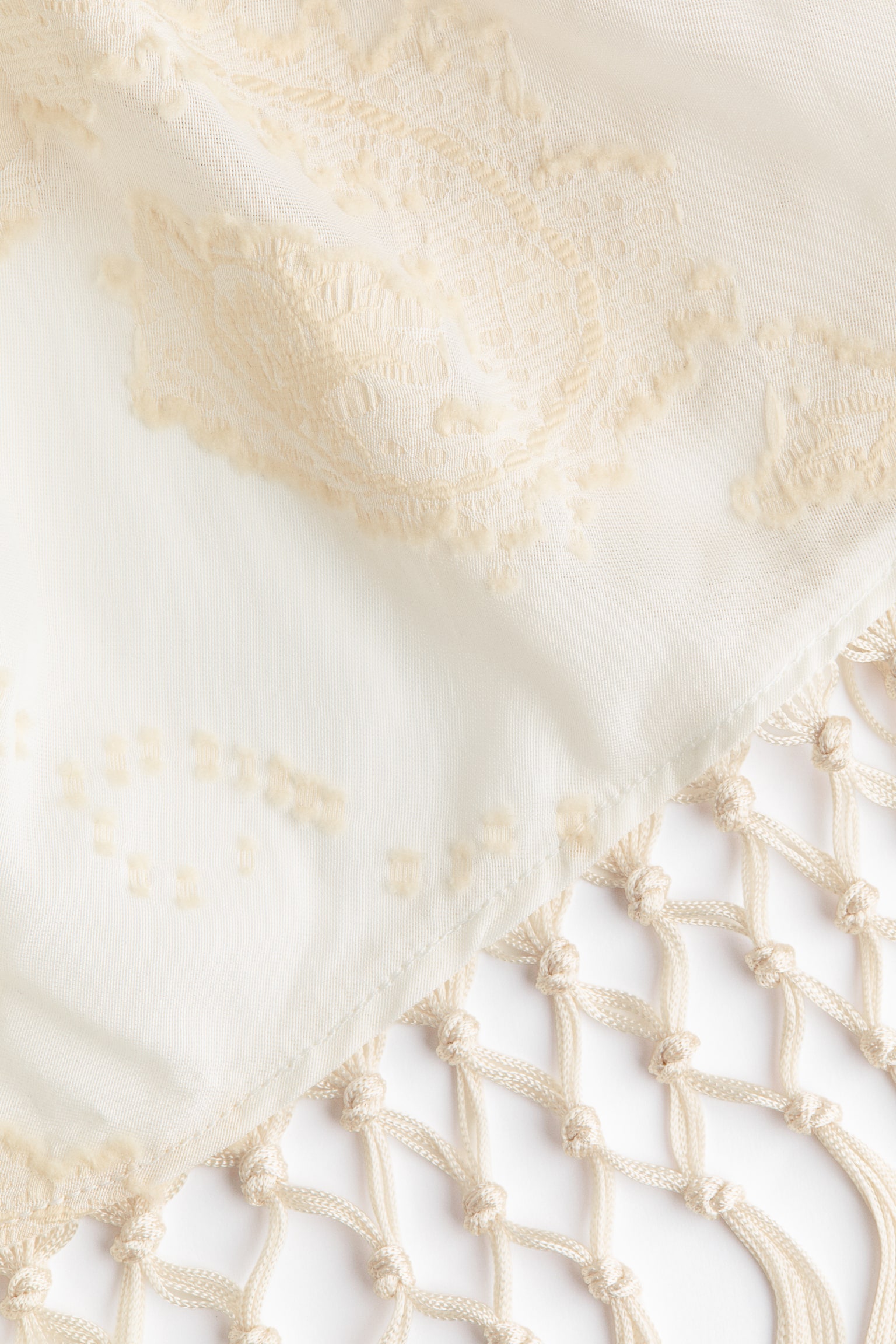 Fringed Triangle Scarf - White/light beige - 3