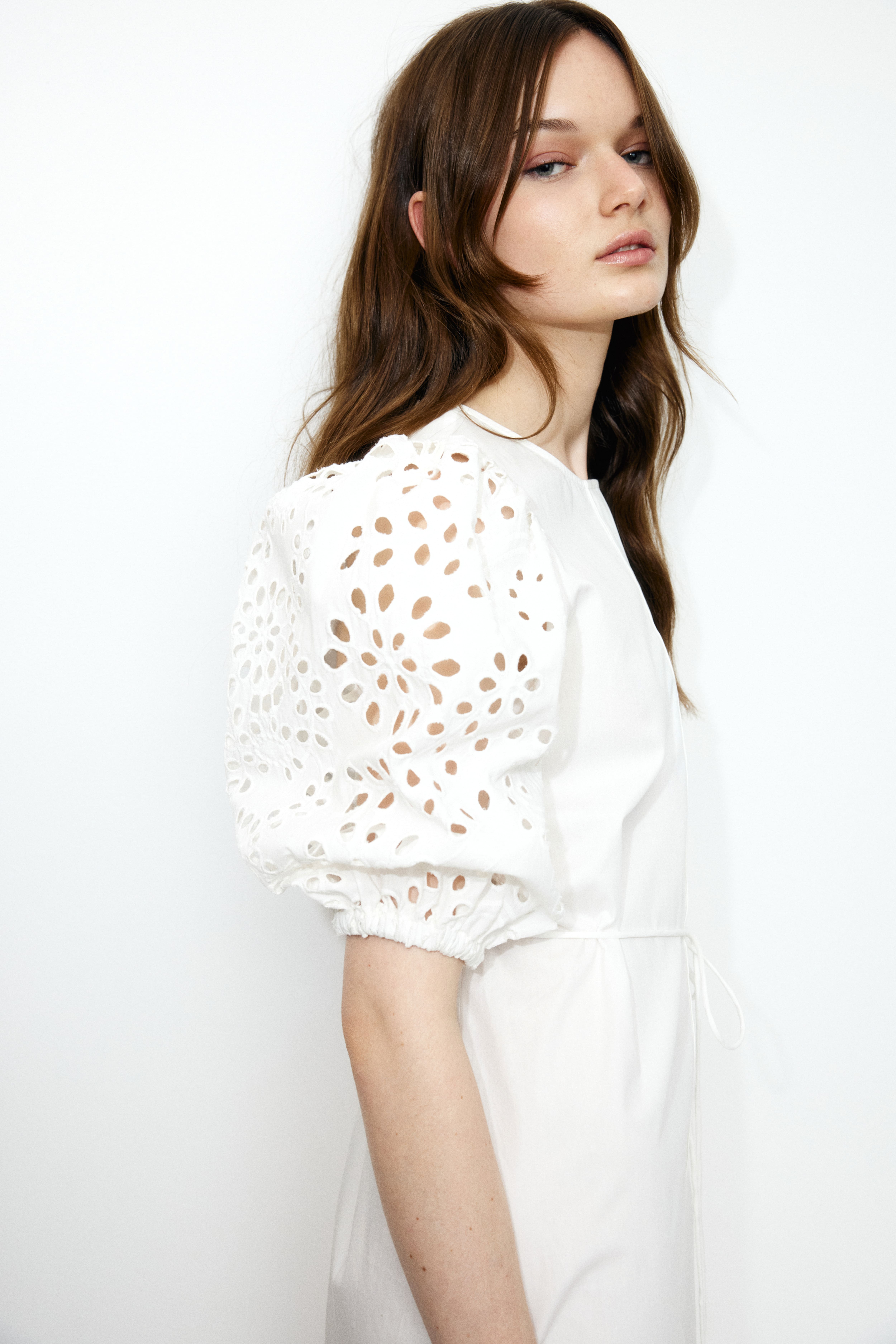 dress with eyelet-embroidered sleeves