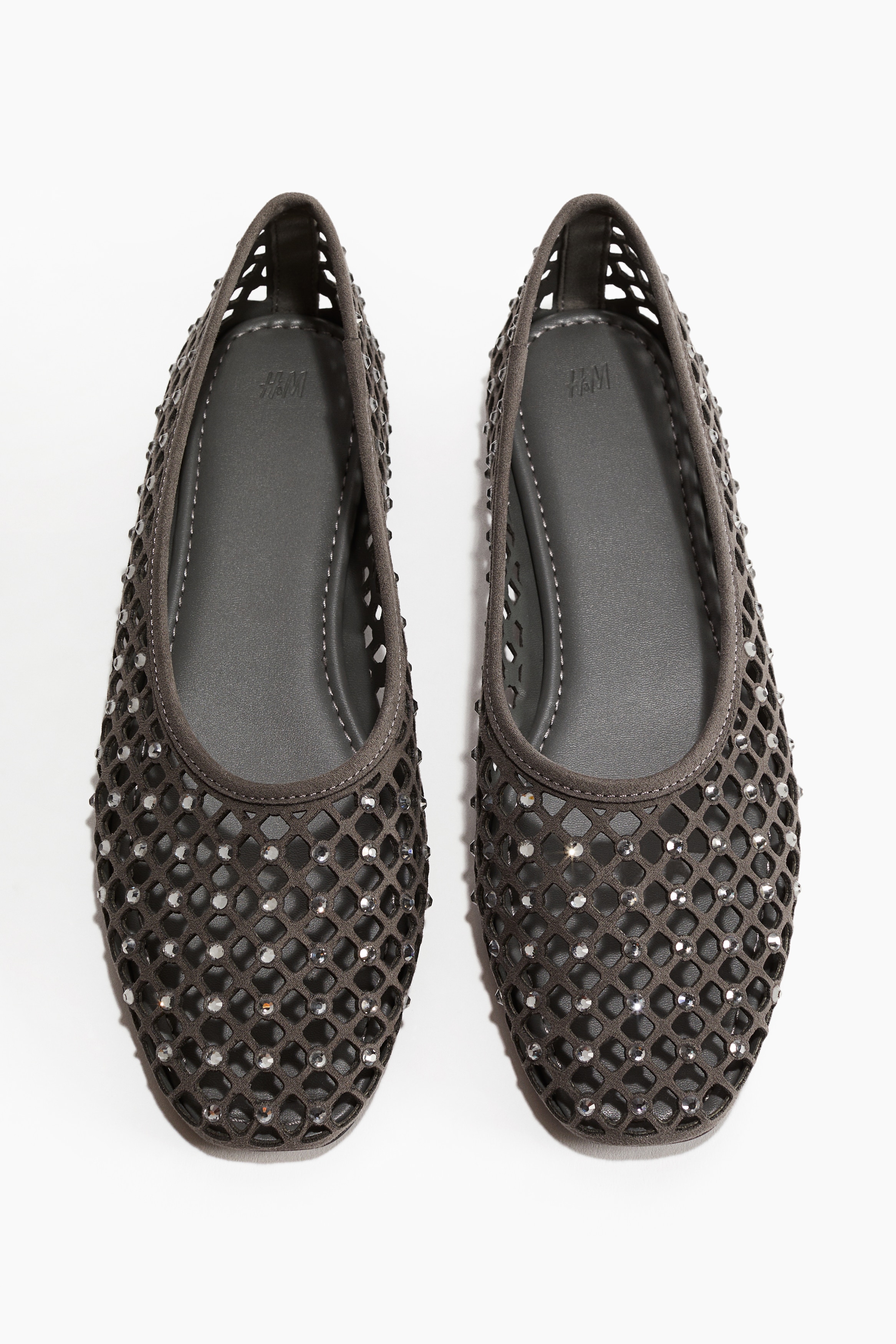 Rhinestone-embellished ballet flats - Dark grey