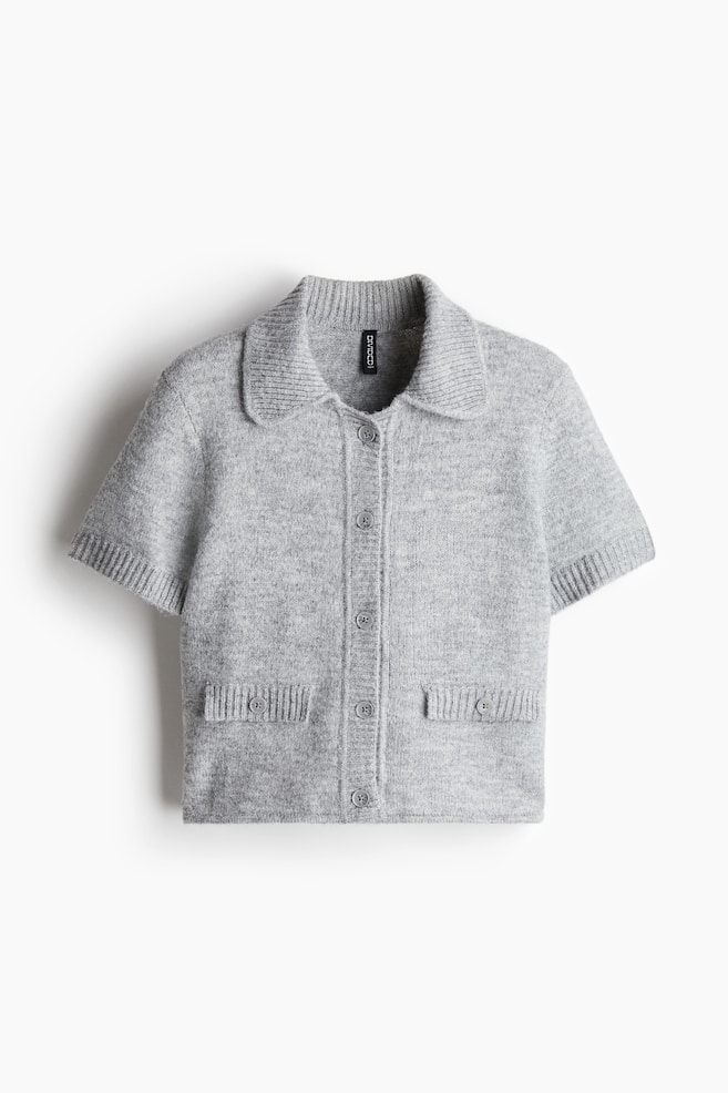 Short-sleeved cardigan - Grey marl/Cream/Striped/Red marl - 1