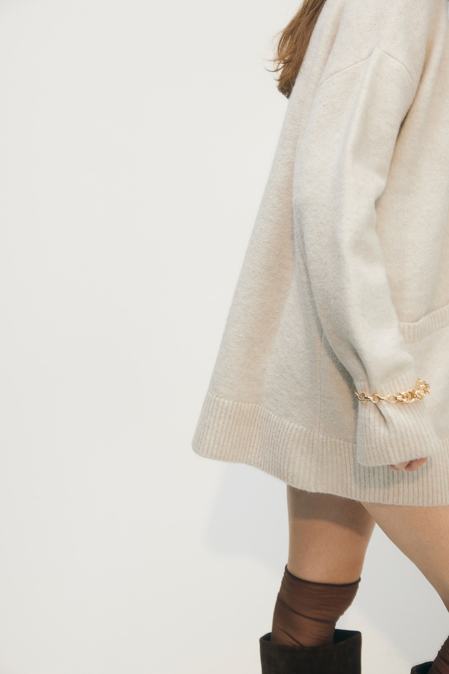 Oversized cardigan - Light beige marl/Light grey marl/Black - 6