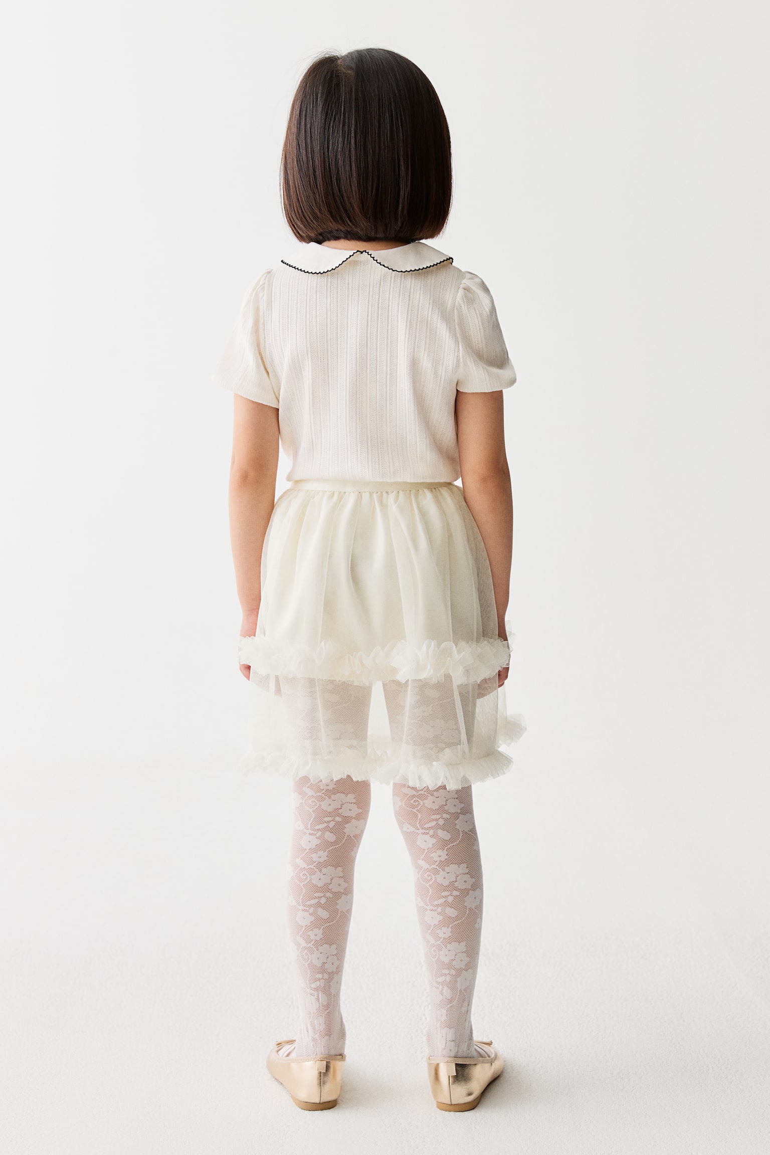 Frill-trimmed tulle skirt - Cream/Light purple/Black - 4