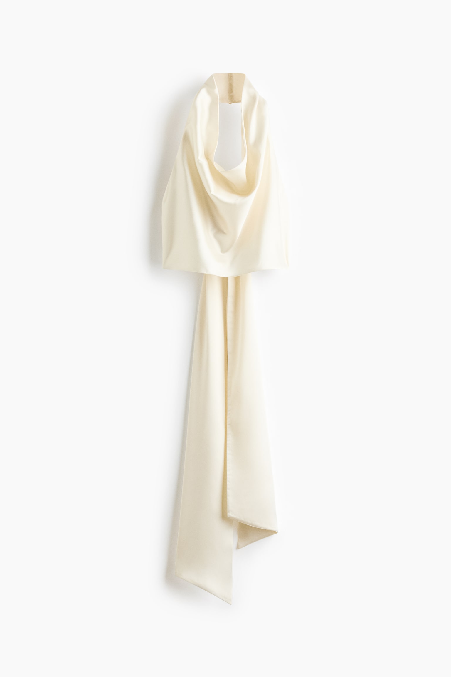 Top cropped de satin cu bretea la gât - Bej-deschis - 1