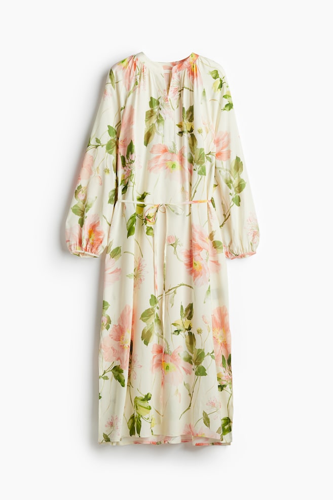 Kleid mit Ballonärmeln - Cremefarben/Geblümt - 1