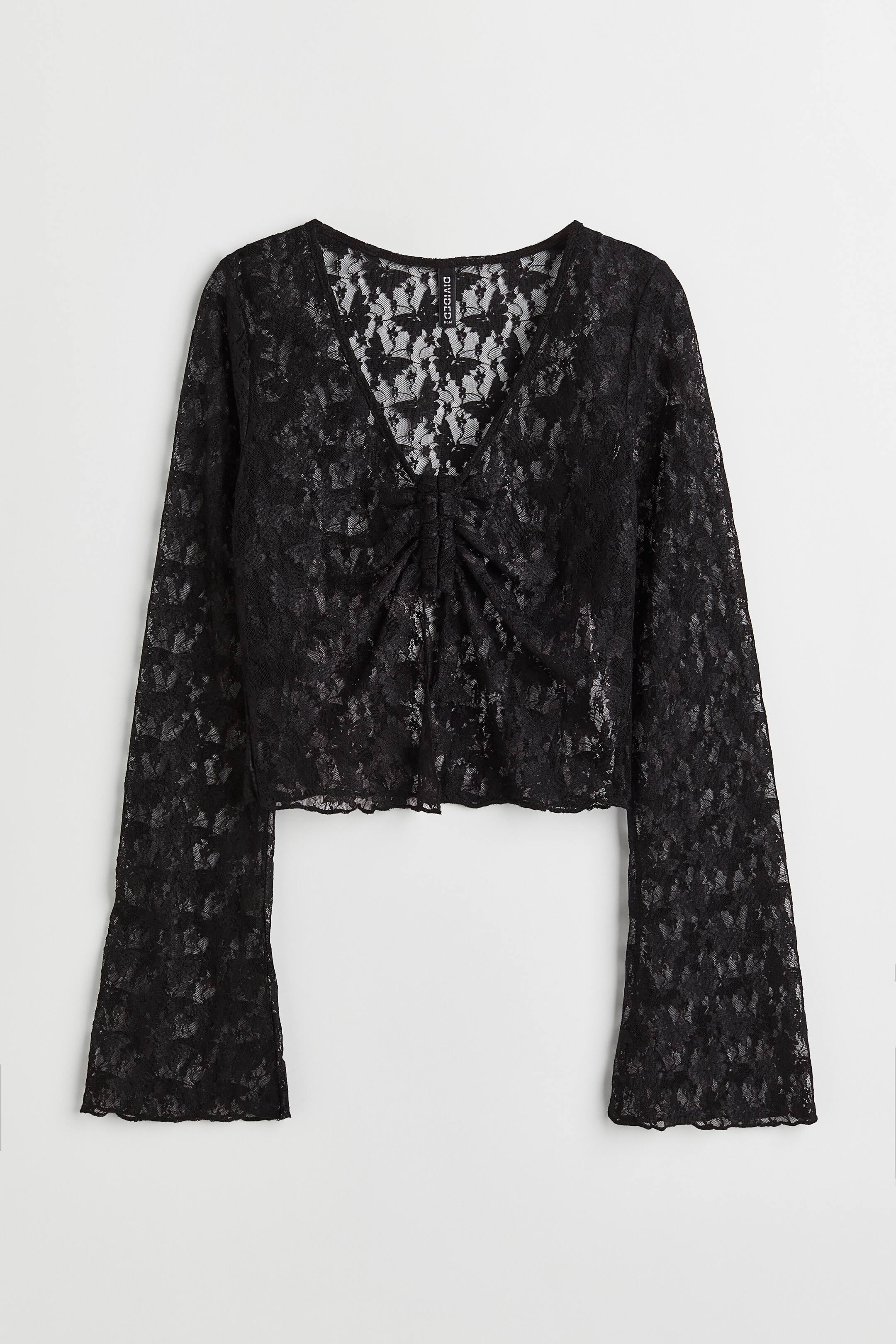 Xem ảnh lớn hơn: Áo dài tay cổ chữ V - Màu đen/Bướm - Ladies | H&M VN 1
