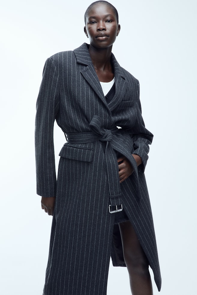 Wool-blend coat - Dark grey/Pinstriped - 1
