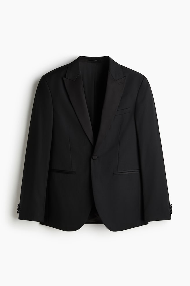 Veste de smoking Slim Fit en laine mélangée - Noir - 1