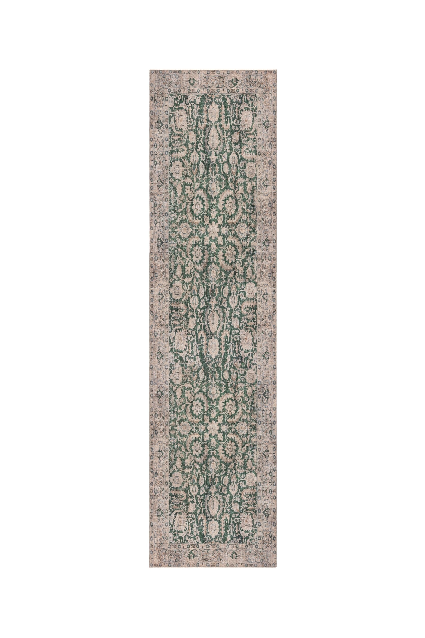 Beau Washable Floral Runner Rug - Green