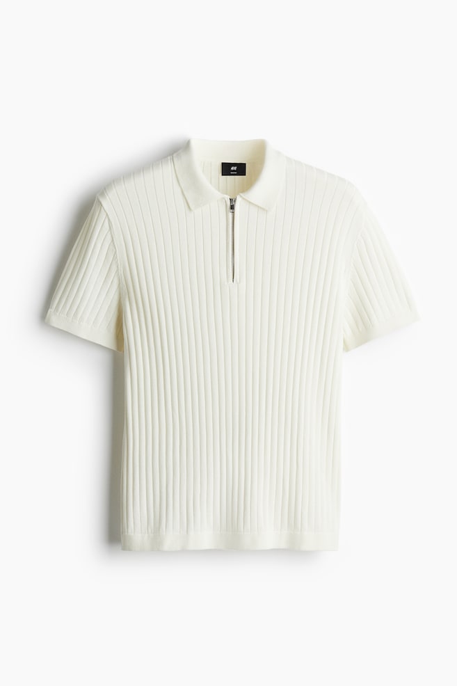 Slim-Fit Rib-Knit Polo Shirt - Cream - 1
