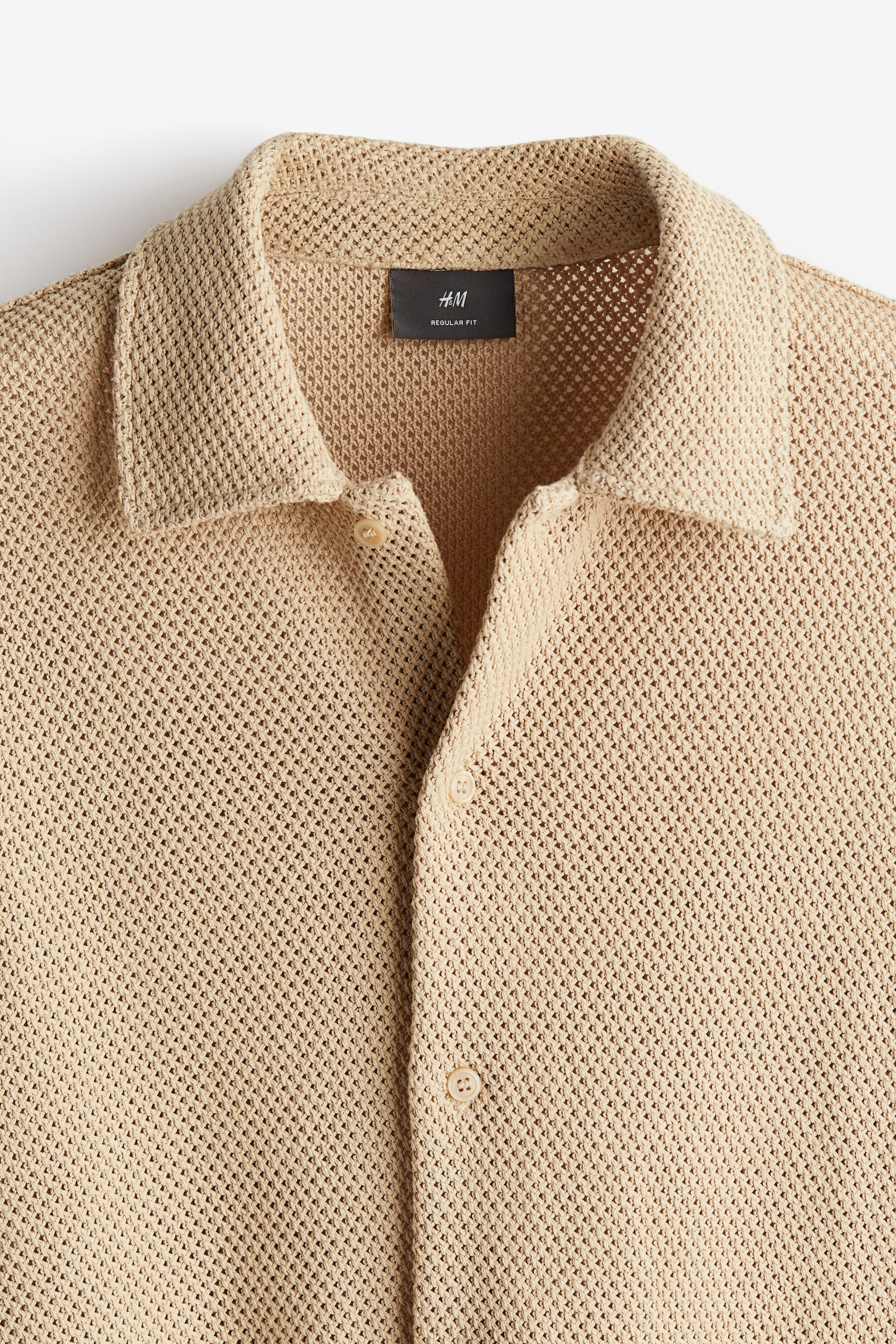 Regular Fit Hole Knit Shirt - Beige/Black - 7