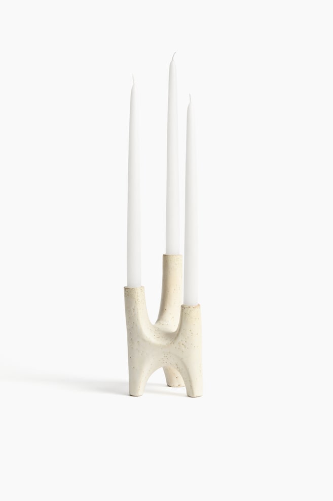 Sculptural Stoneware Candelabra - Cream - 1