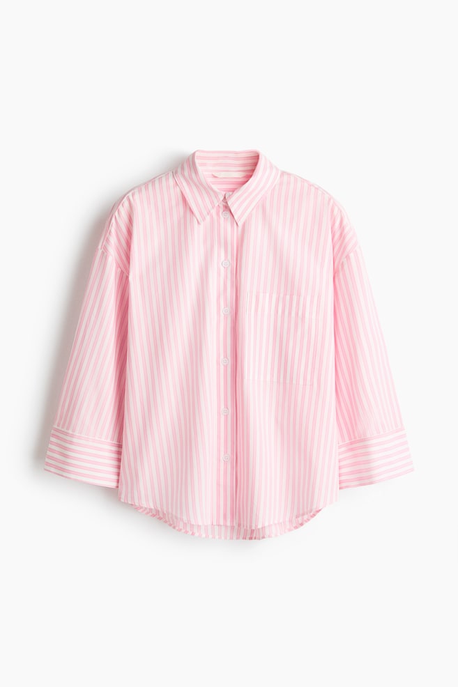 Camisa curta em popelina - Rosa claro/Riscas/Verde vivo/Risca de giz/Azul/Riscas/Branco - 1