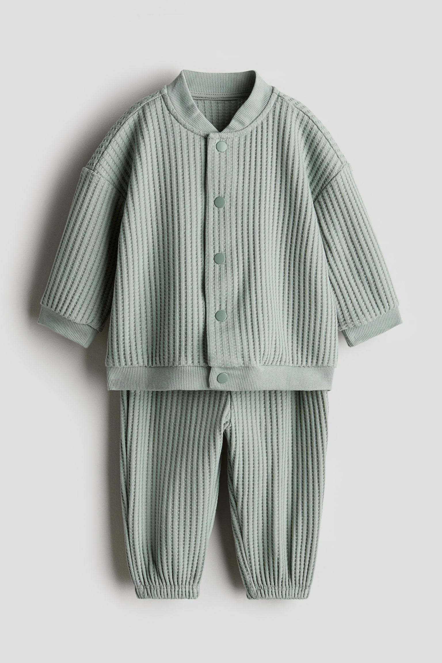 2-piece waffled jersey set - Light dusty green/Dark grey - 1