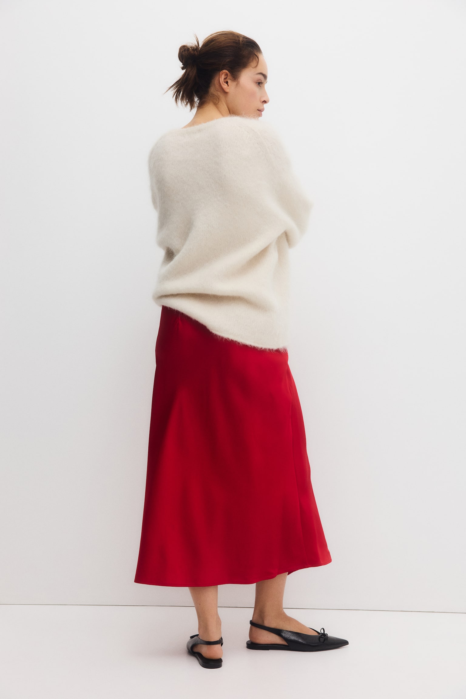 MAMA Satynowa spódnica bez zapięcia - Czerwony/Ciemnobrązowy - 5