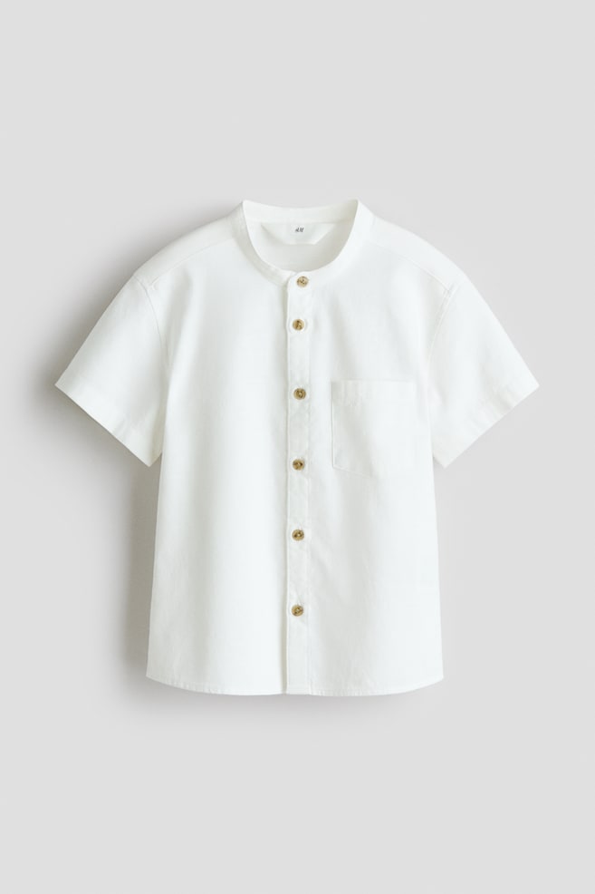 Band-Collar Shirt - White/Light green - 1