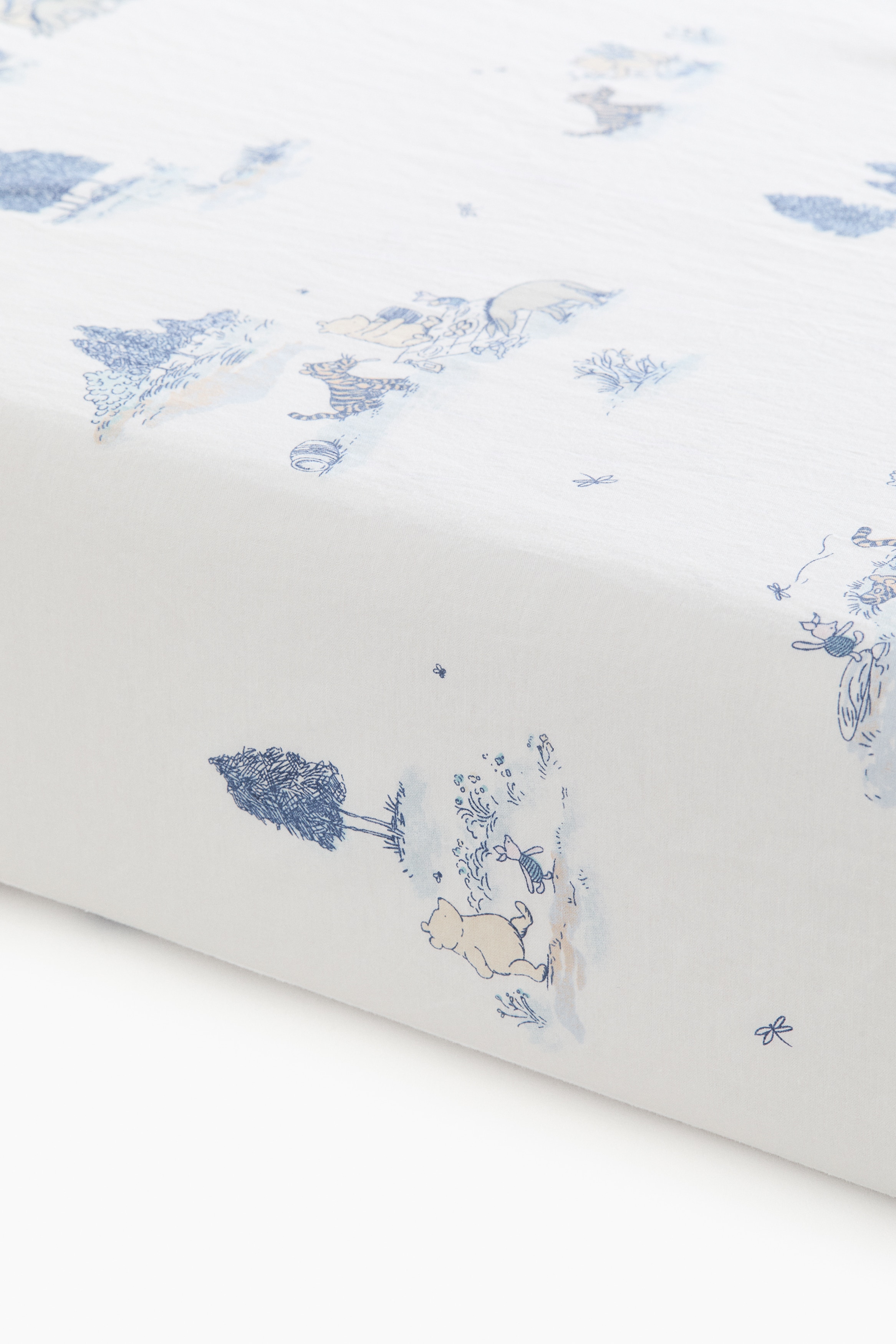 Patterned percale fitted sheet - Light blue/Winnie the Pooh/Light green/Winnie the Pooh