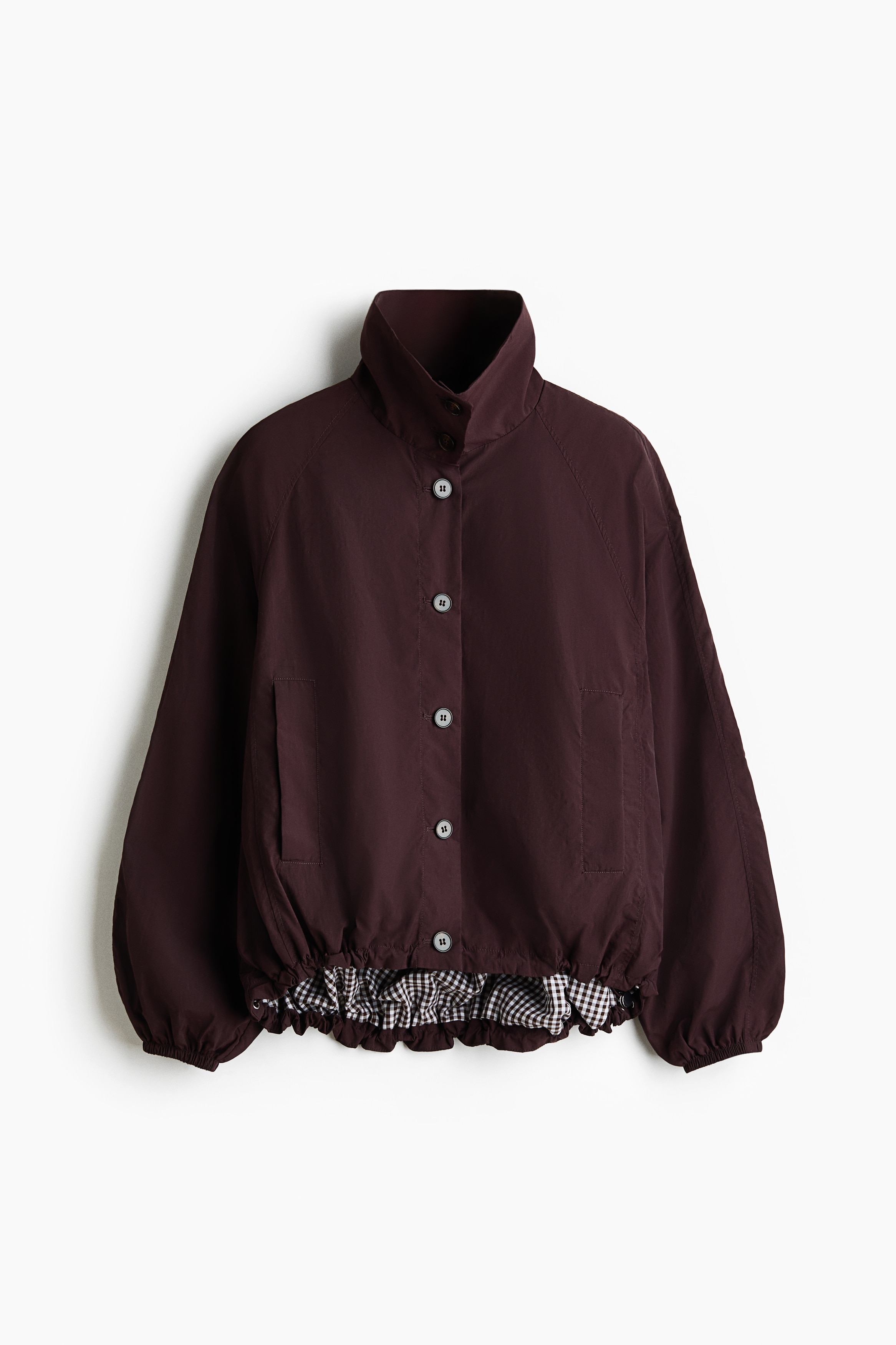 Oversized bubble-hem jacket - Dark brown/Cream/Light grey