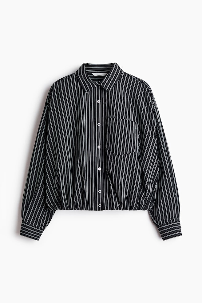 Bubble-hem cotton shirt - Black/White striped/Light blue/Striped/White - 1