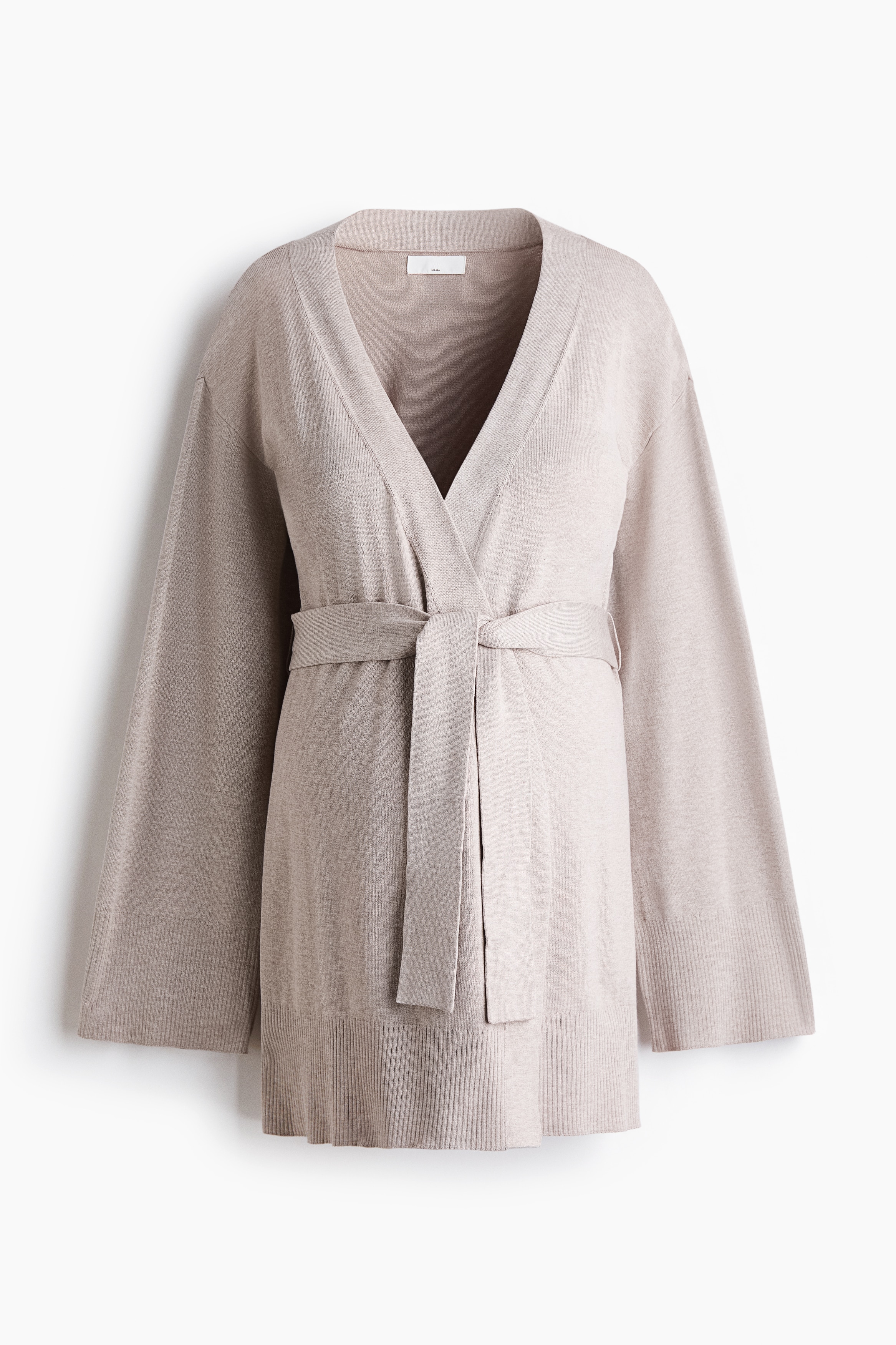 MAMA Cardigan mit Bindegürtel - Helles Greige/Dunkelbraun