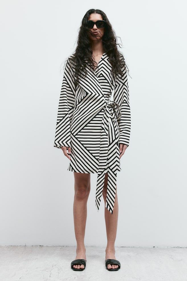 Linen-blend wrap dress - Cream/Geometric pattern - 5