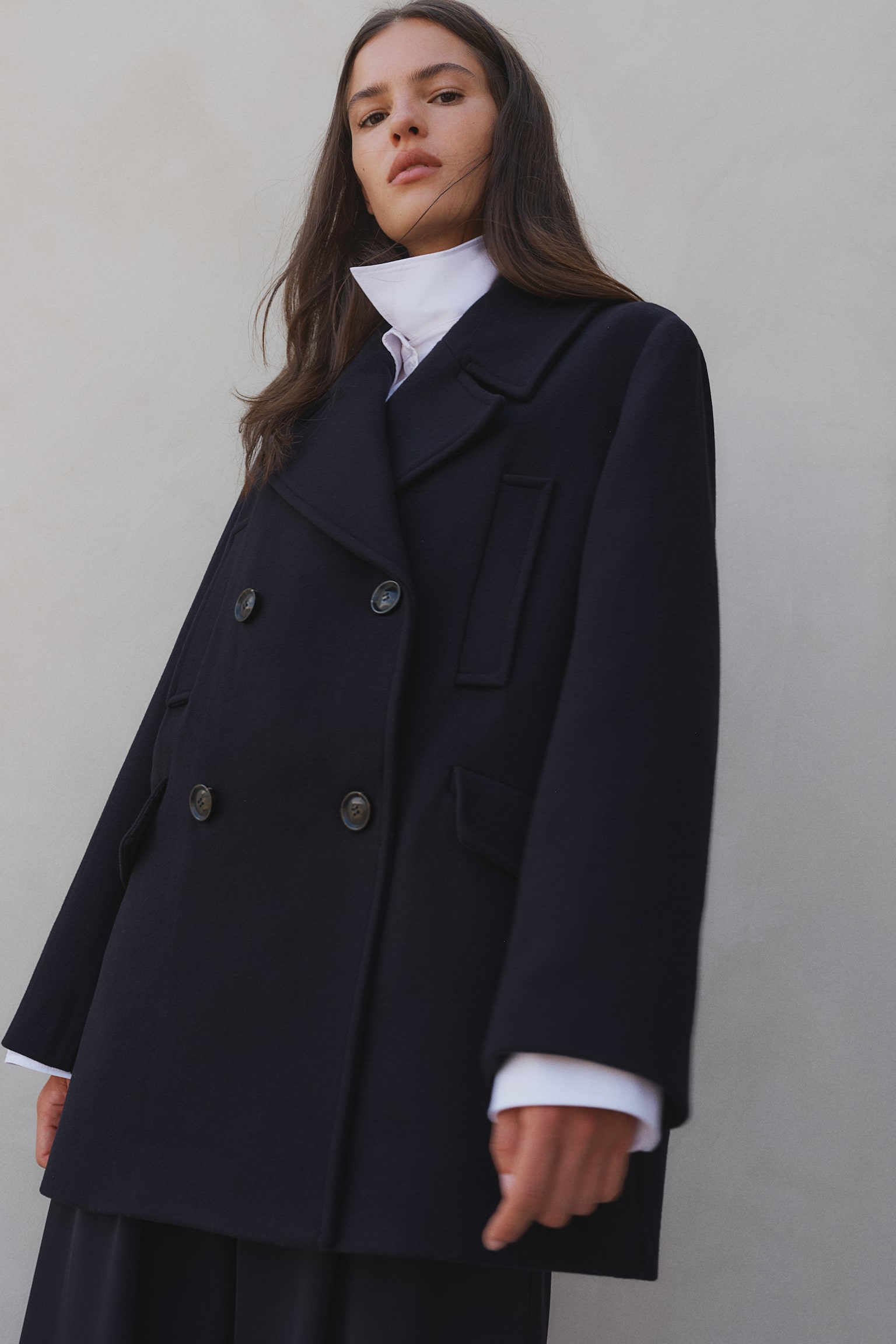 Wool-blend pea coat - Navy blue - 6