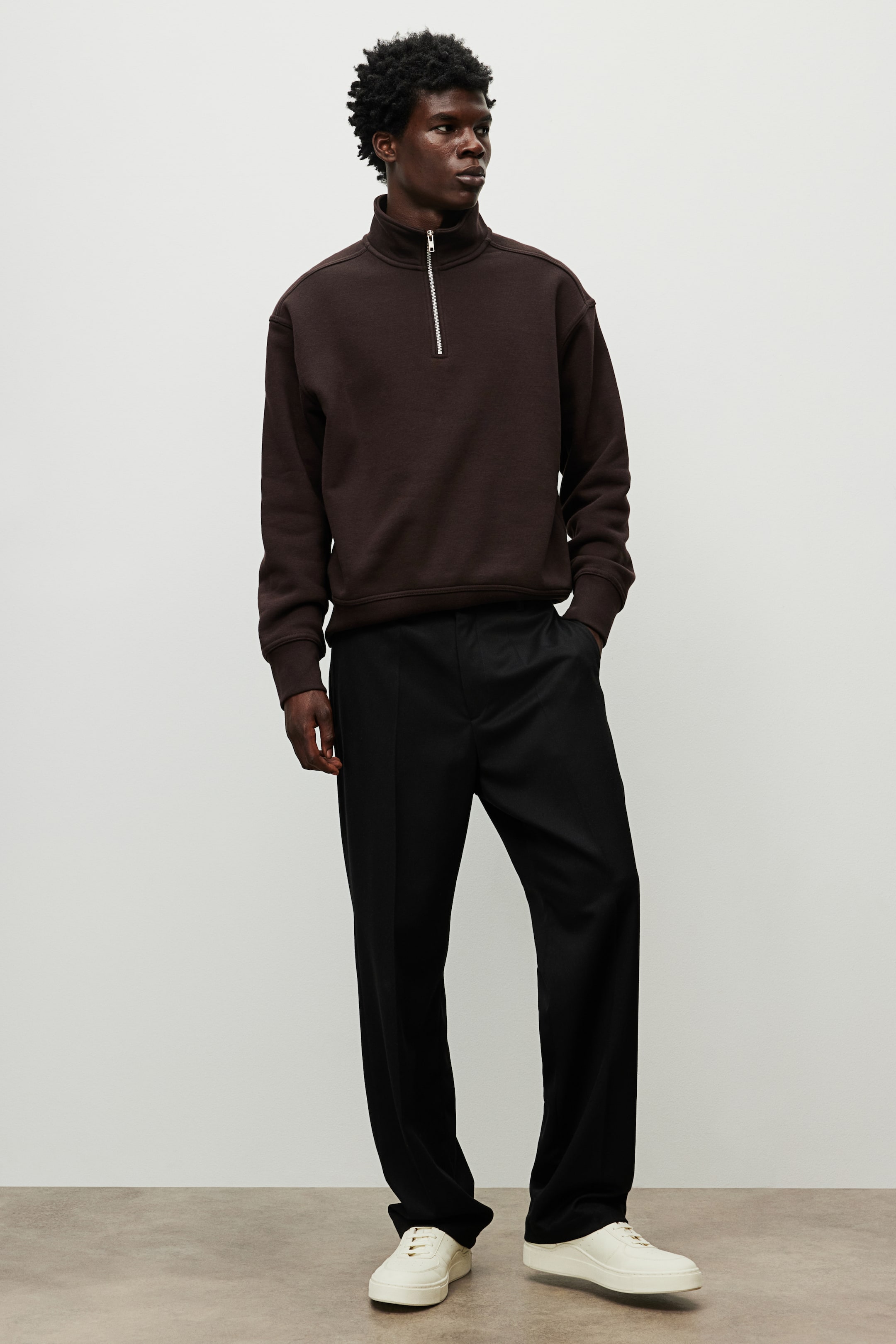 Loose Fit Zip-top sweatshirt - Dark brown - Men | H&M GB 3