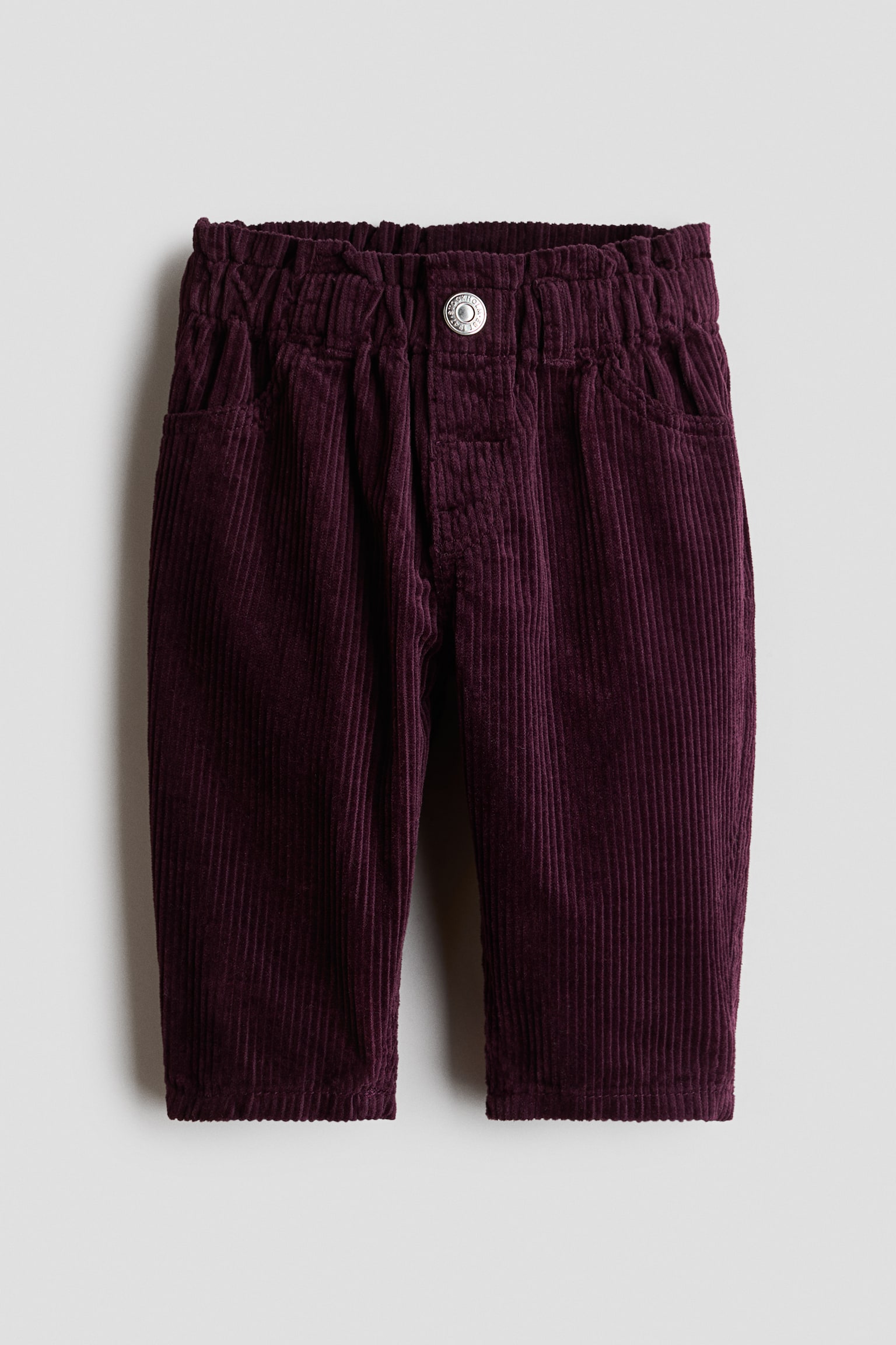 Paper bag corduroy trousers - Dunkelrot/Hellbeige/Geblümt