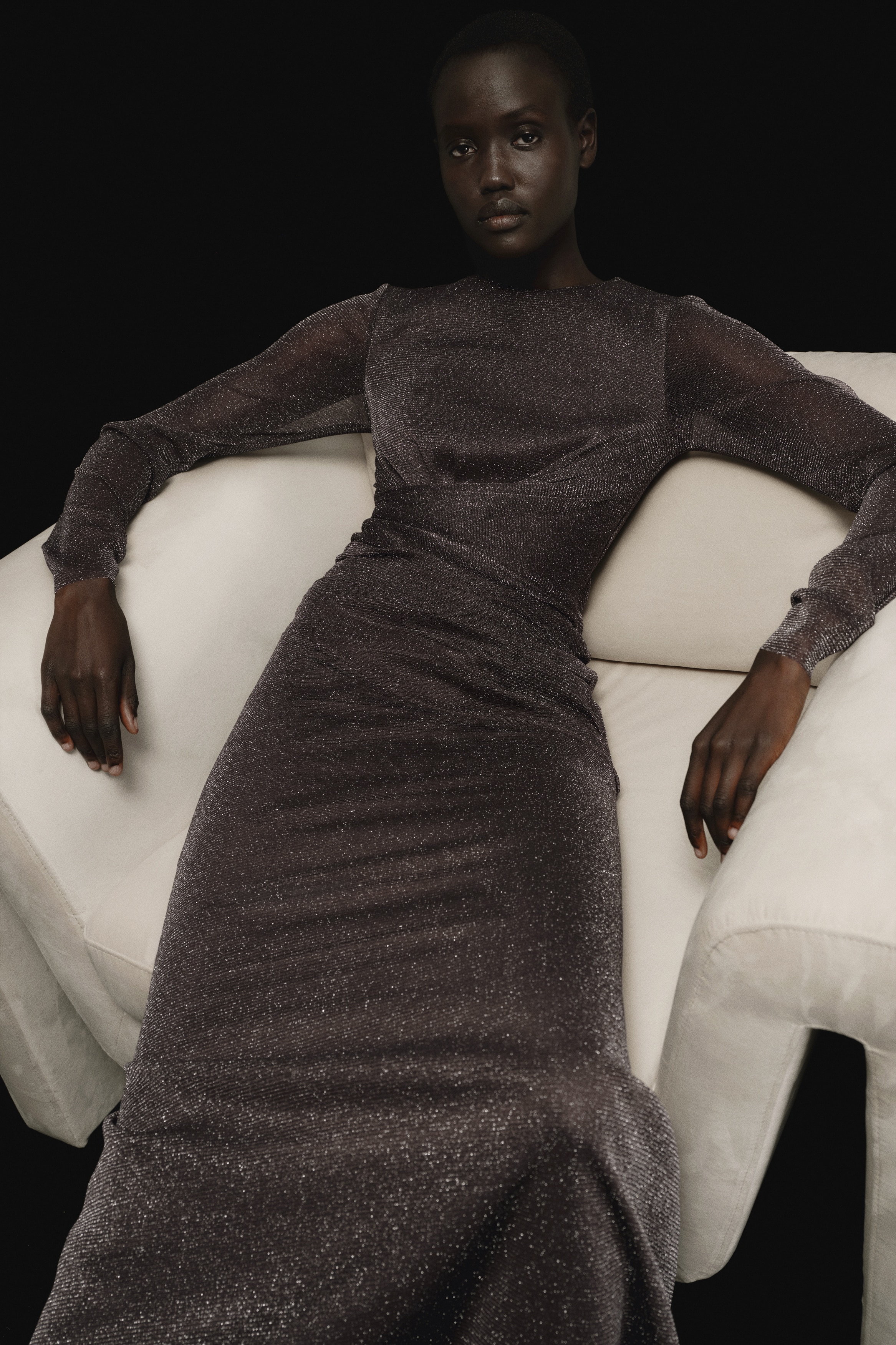 Glittery Mesh Dress - Dark brown