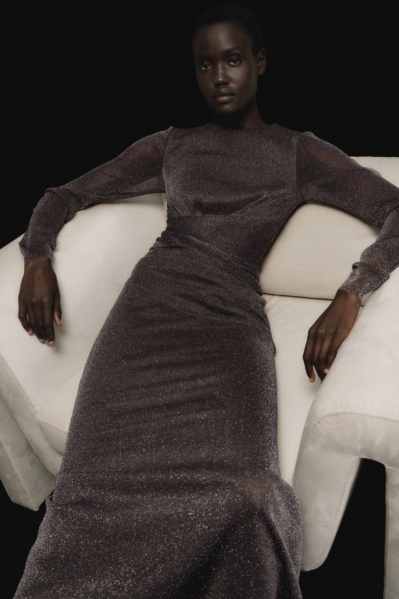 Glittery mesh dress - Dark brown - 1