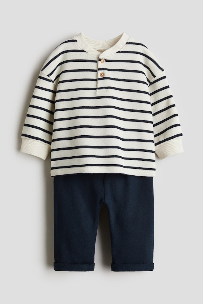 2-piece sweatshirt set - Navy blue/Striped/Green/Dark grey - 1