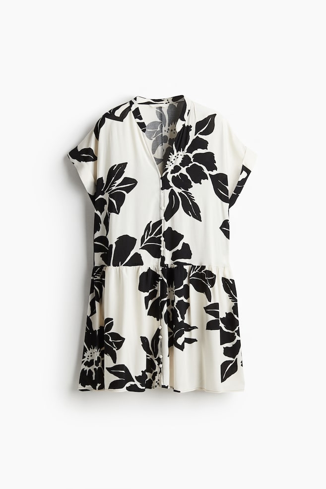 Crinkled tunic dress - Cream/Black floral/Cream/Zebra print - 1